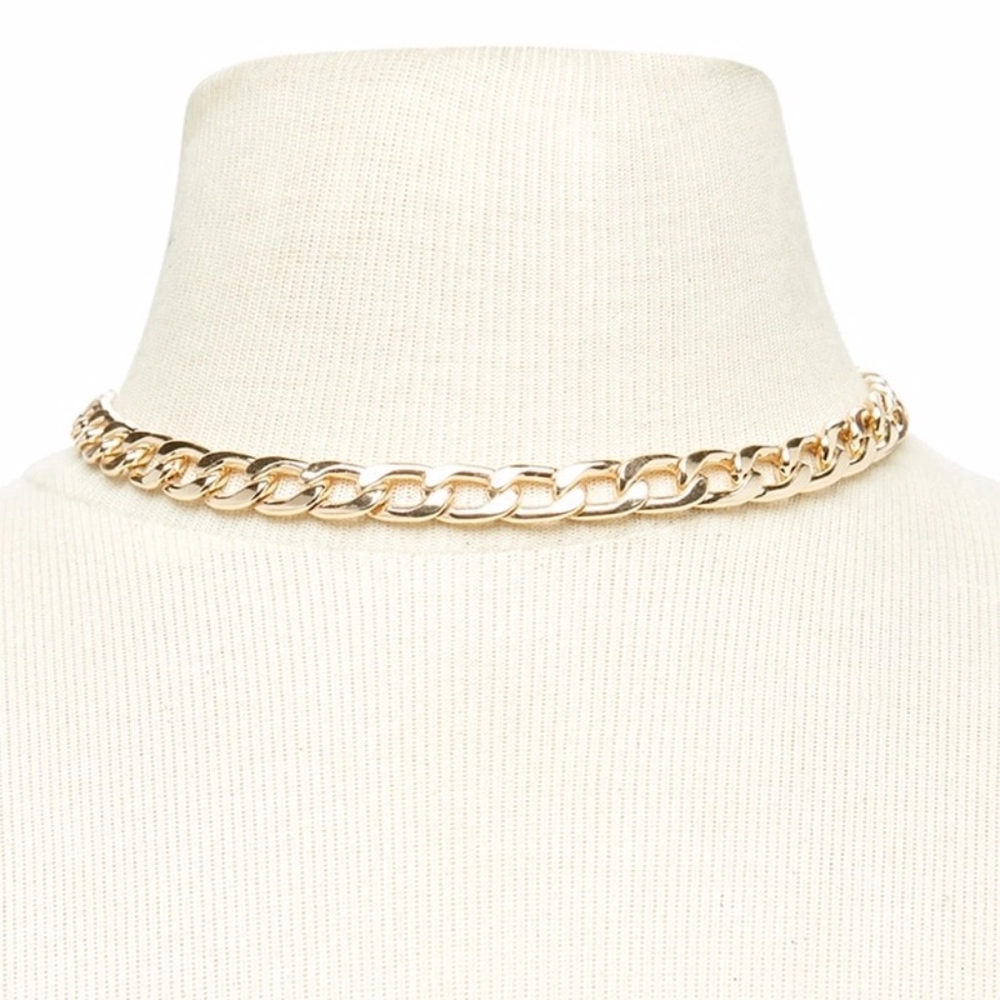 Link Chain Thick Gold Choker Necklace - Picture 3 of 8